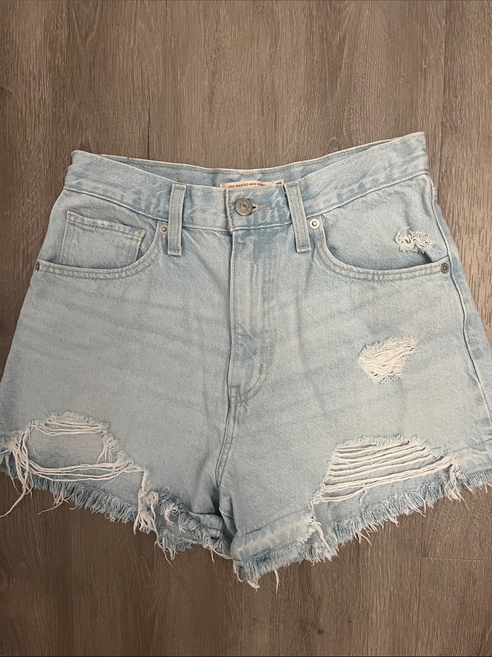Levi's Light Blue Distressed High-Rise Jean Shorts